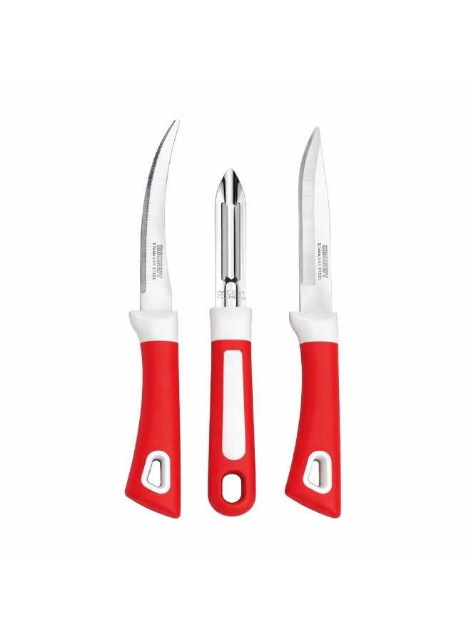 Decent 3 Pcs Kitchen Knife Set - Non Stick Knife Set without stand | Stainless Steel Blades - Rust-resistant | Plain Knife 21.2 cm, Laser Knife 21.2 cm & Peeler 18.8 cm - Image 1